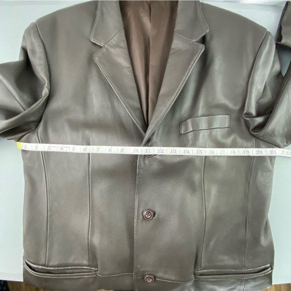 J. Ferrar Leather Double Breasted 3 Button Blazer in Dark Brown, Men's Medium - Picture 12 of 16
